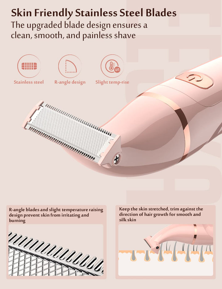 Electric Bikini Trimmer and Shaver for Women, 3-in-1 Electric Lady Razor for Bikini Legs Pubic Hair,Painless Bikini Trimmer Rechargable, Women Body Trimmer with 3 Trimmer Heads, IPX7 Waterproof