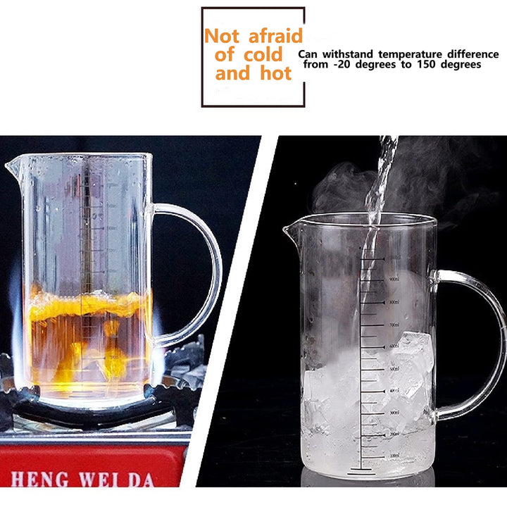 with Handle Bamboo Lid Beaker - lab Pouring Spout Beaker Borosilicate Glass Food Grade Measuring Cup 500ML