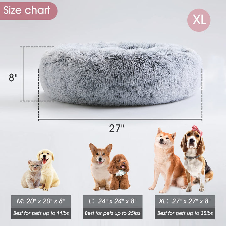 Donut Dog Cuddler Bed Calming, Anti-Anxiety, Warming Cozy Soft Dog Round Bed, Fluffy Faux Fur Plush Dog Cat Cushion bed for Small Medium Dogs and Cats (20/24/27/30)