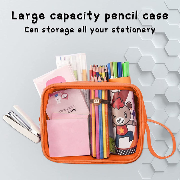 Clear Pencil Case 2 Pack,Big Capacity Marker Bag For Kids Girl,Clear Pencil Pouch Marker Case Stationary Bag for Office Colleage Teen Student,Clear Pouch Travel Toiletry bag For Women