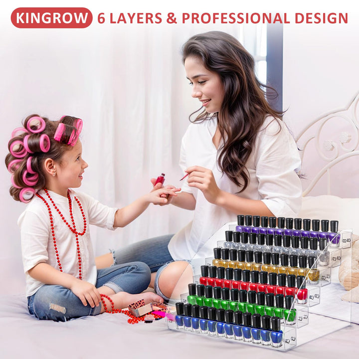 Nail Polish Organizer 72 Bottles of 6 Layers Acrylic Display Rack Eyeglasses Storage Essential Oils Holder Makeup Organizer