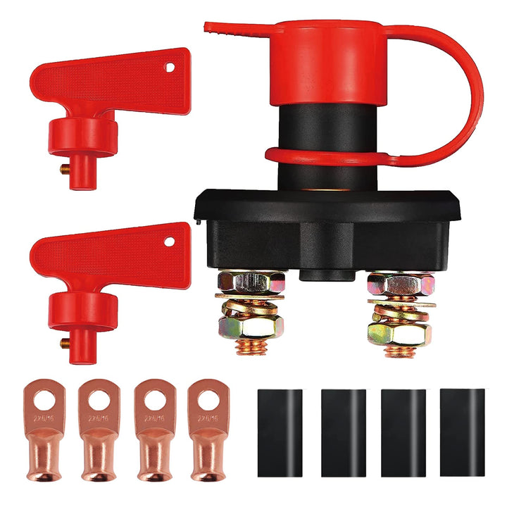 Battery Disconnect Switch, DC 12V 24V Battery Master Isolator Cut Off Power Kill Switch for Marine Car Boat RV ATV Auto Truck Vehicle, with 2 Waterproof Key, 4 Copper Ring Terminals