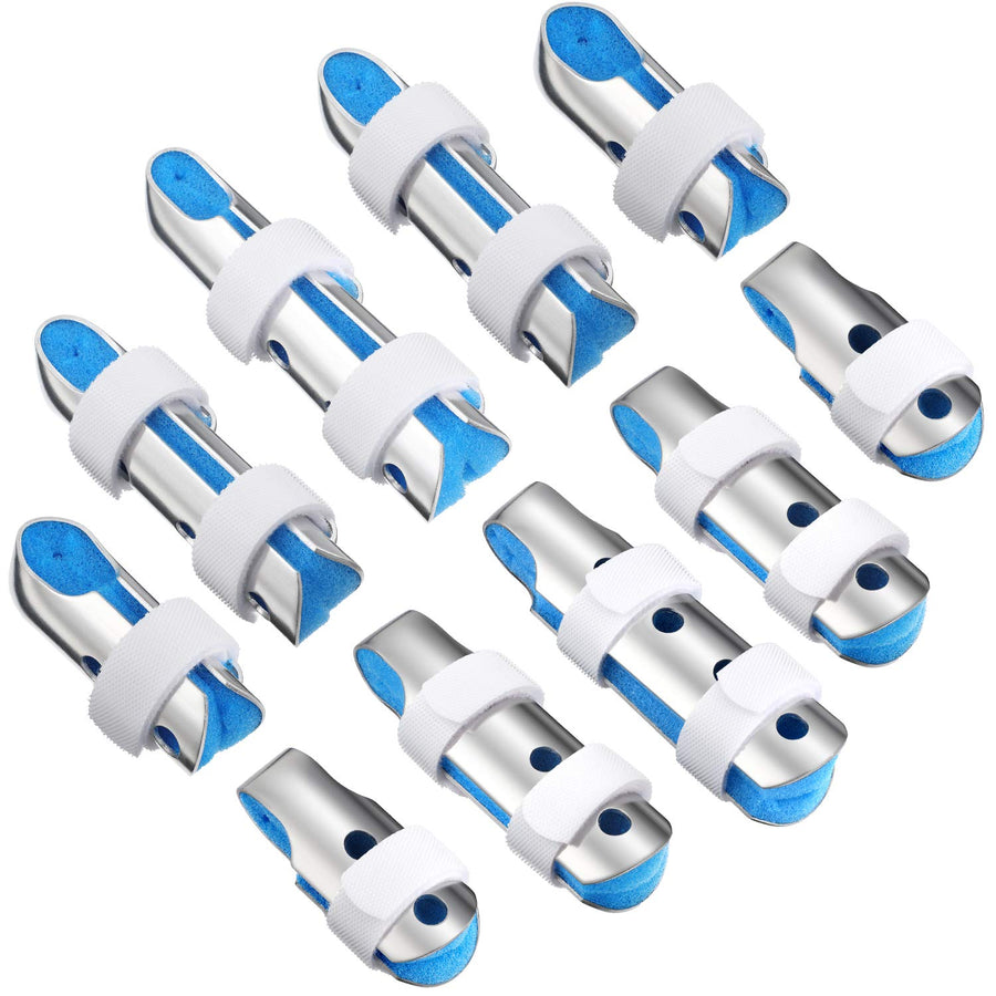 10 Pieces Finger Splints Metal Padded Finger Support Finger Stabilizer with Soft Foam Interior and Loop Straps, 3 Sizes(10 Pieces,Blue)