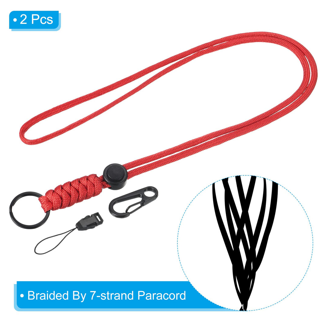 Badge Lanyard 20 Inch, 2 Pack Necklace Keychain Cord Metal Clasp Hook Ring Strap for Keys Whistle ID Card Badge Holder, Red