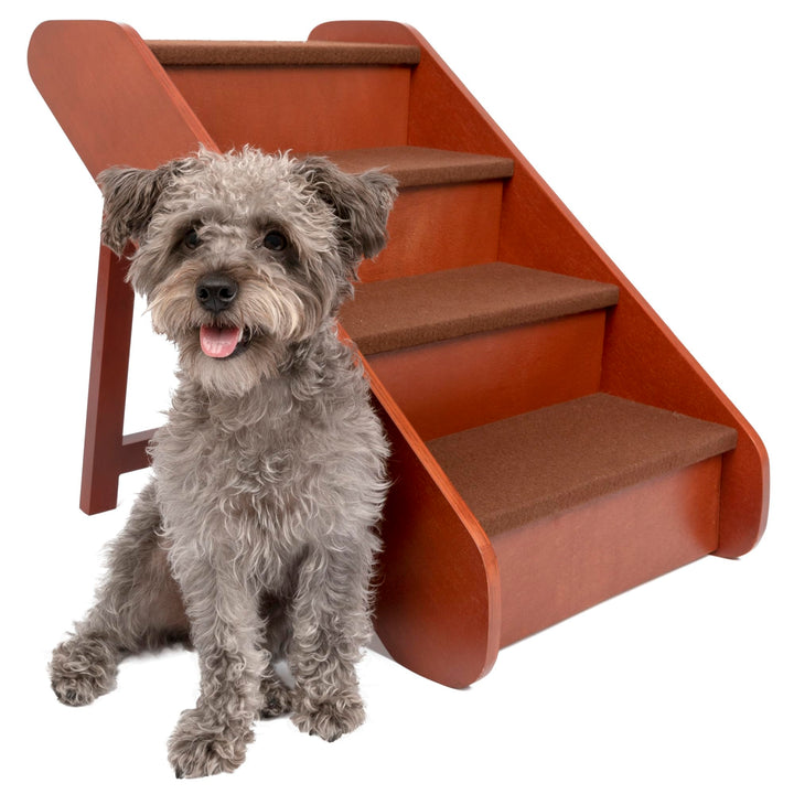 CozyUp Folding Wood Pet Steps - Dog and Cat Stairs - Lightweight Durable Wooden Frame Supports up to 200 lb - Side Rails and Non-Slip Feet Provide Added Security - 20 inches