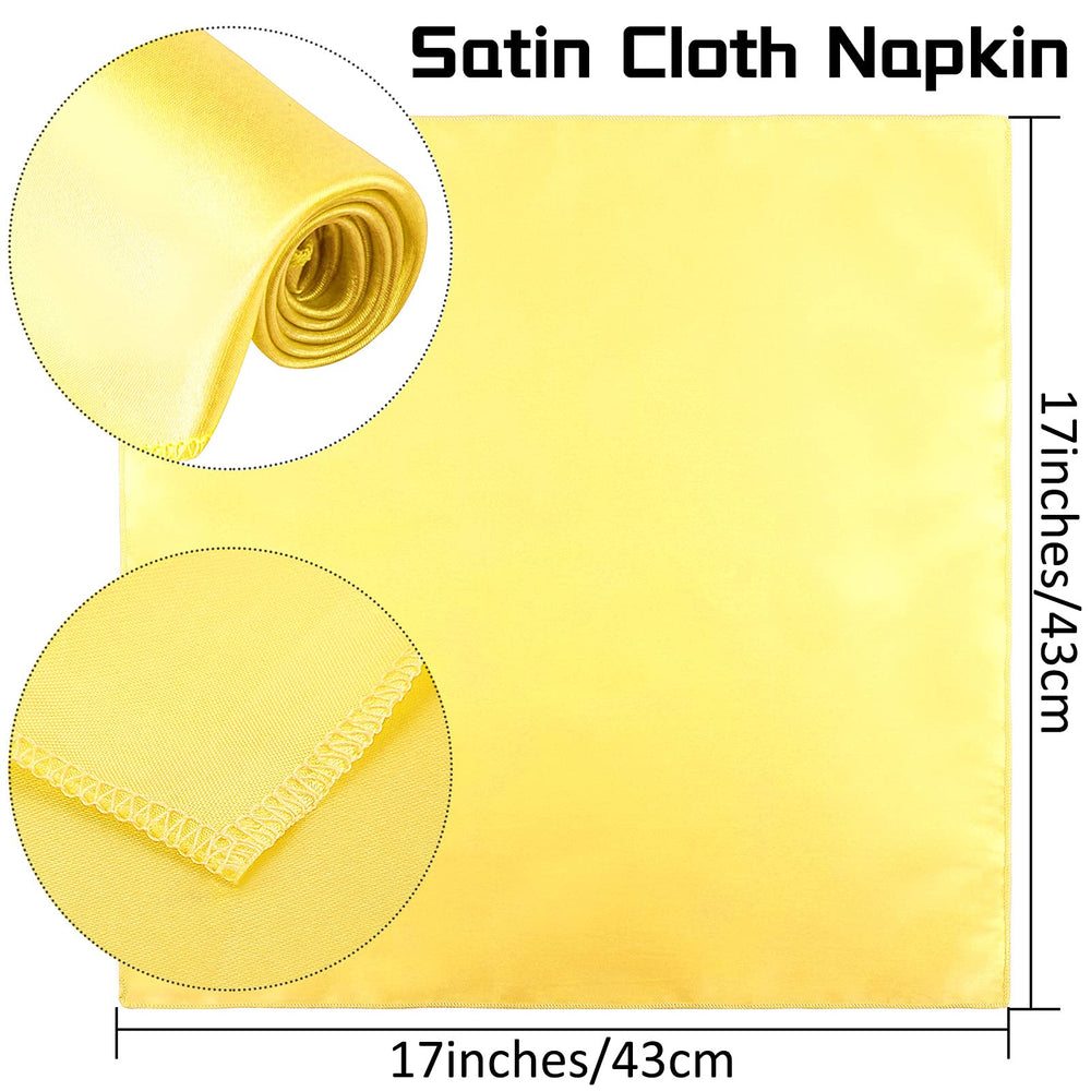 ANECO 12 Pieces Satin Napkins Soft Dinner Napkins Square Table Napkins 17 x 17 Inches for Restaurant Weddings Party Dinner Decoration (Pastel Yellow)