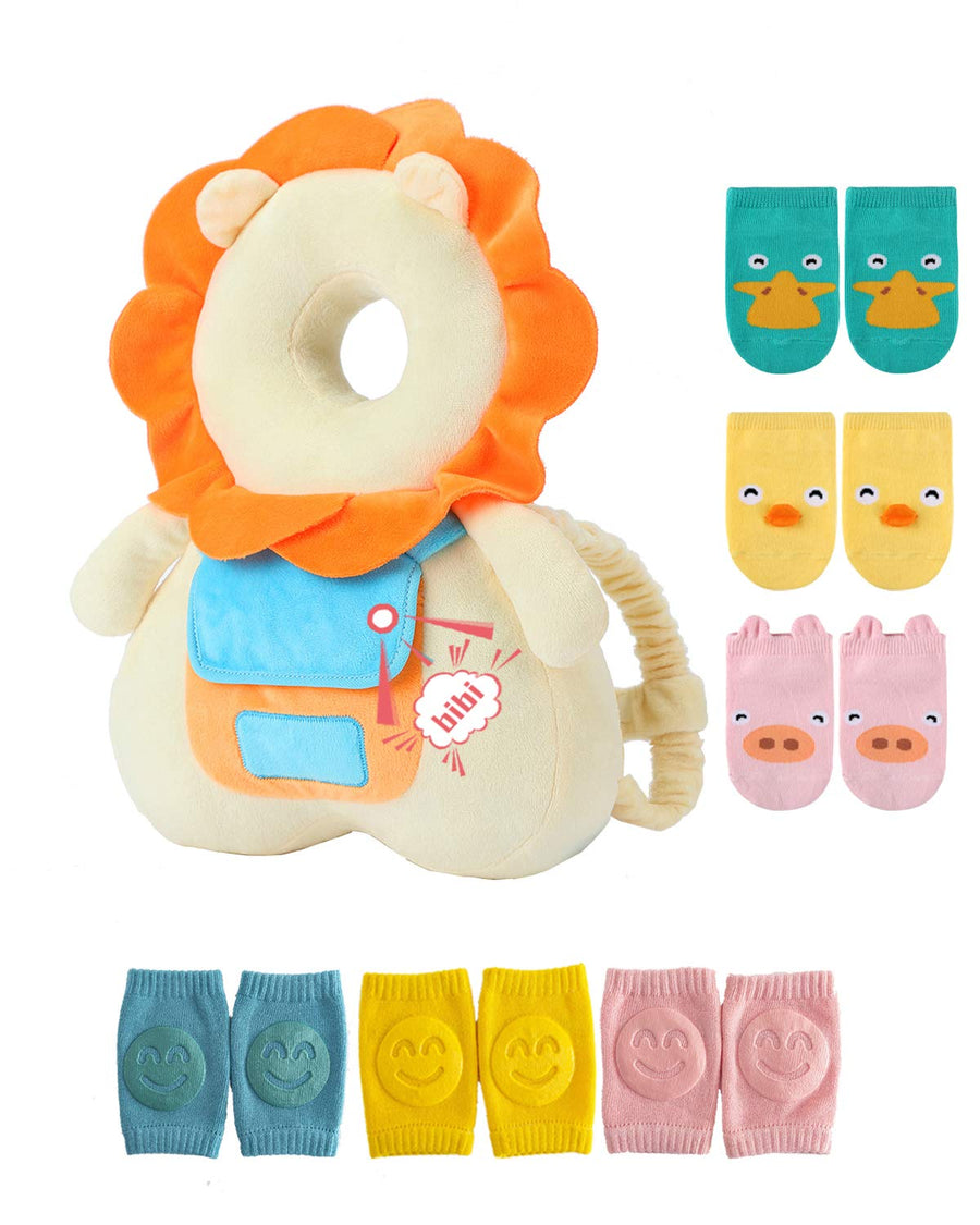 Head Safety Protector Pad for Baby Toddler Walker,Infant Talking Head Protection Backpack Cushion (Z Yellow Lion Sets)