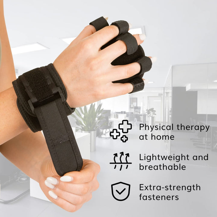 Anti Spasticity Splint - Contracture Stroke Resting Hand Orthosis Brace and Ball for Right or Left Cramp Relief, Twitching Pain, Recovery Therapy, Dupuytren's Treatment, Arthritis Remedy