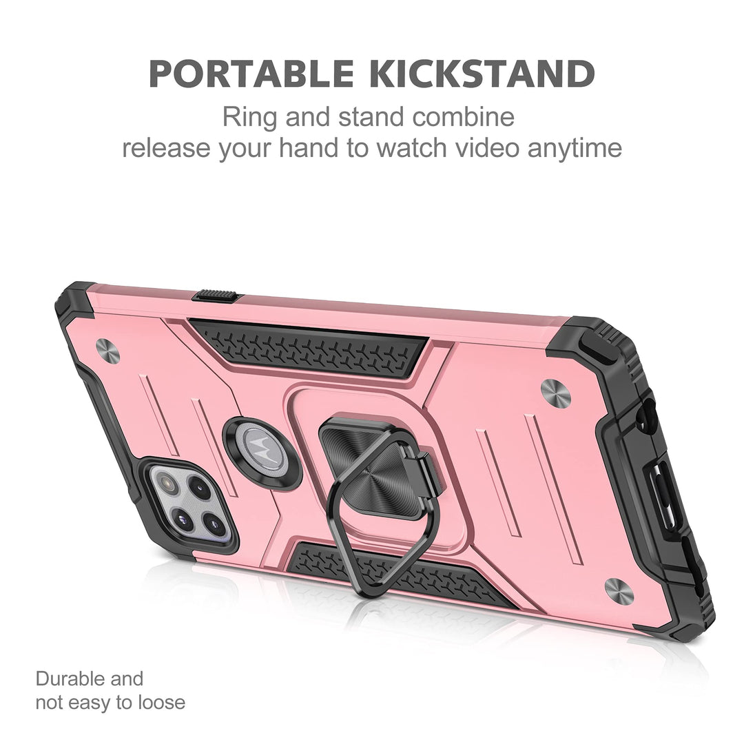 case for Moto one 5g ace Case,Motorola one 5g ace case with HD Screen Protector,Cases with Rotating Holder Kickstand Non-Slip Hybrid Rugged Case for Motorola one 5g ace 6.7-KKRose Gold