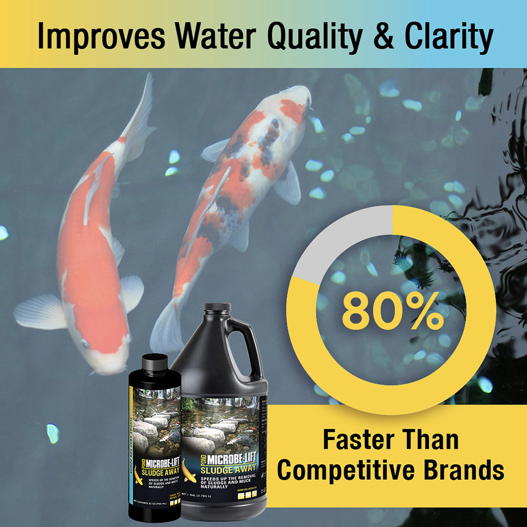 MLXSAG4 Sludge-Away Pond and Outdoor Water Garden Sludge Remover, OK for Live Koi Fish, Plant Life, and Decor, 1 Gallon