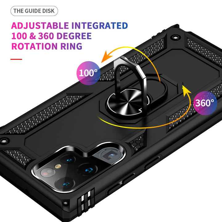 Military Grade Drop Impact for Samsung Galaxy S22 Ultra Case Galaxy S22 Ultra 5G Case 360 Metal Rotating Ring Kickstand Holder Armor Heavy Duty Shockproof Case for Galaxy S22 Ultra Phone Case (Black)