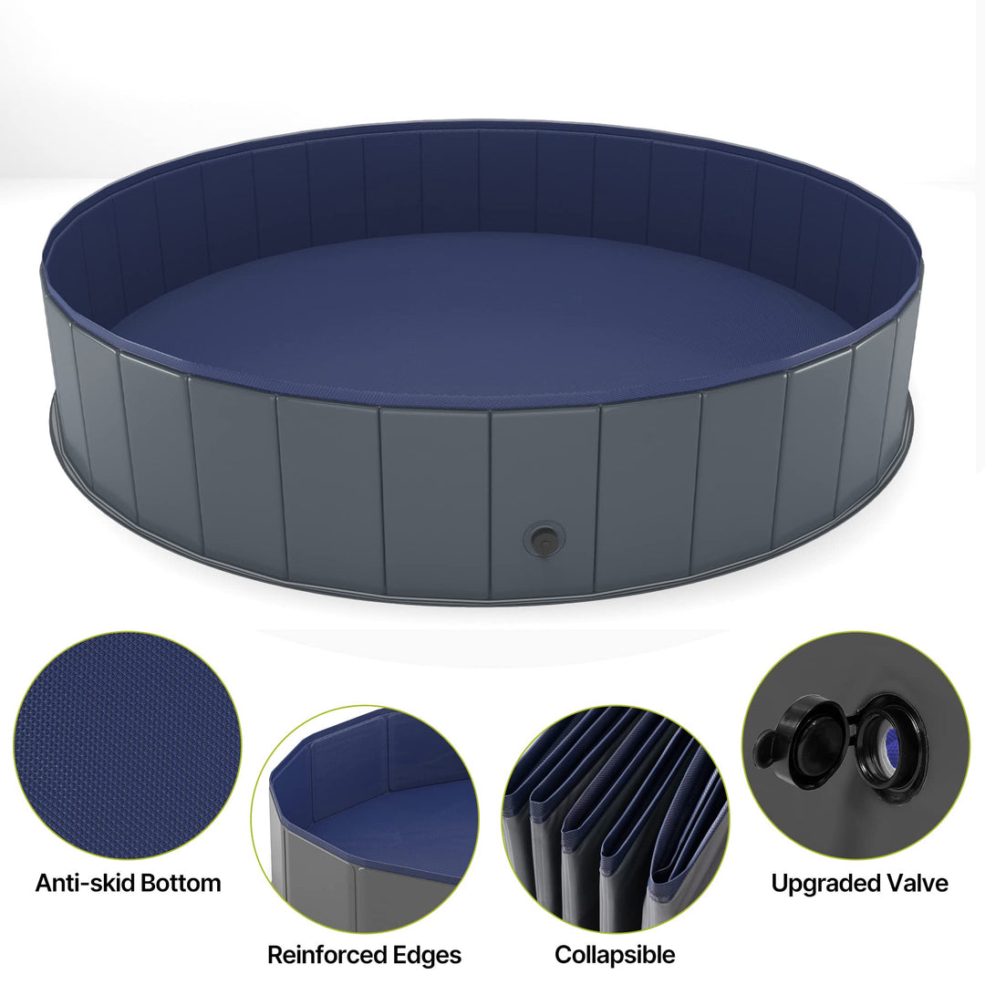 Foldable Dog Swimming Pool, Collapsible Hard Plastic, Portable Bath Tub for Pets Dogs and Cats, Pet Wading Pool for Indoor and Outdoor, 64 x 12 Inches