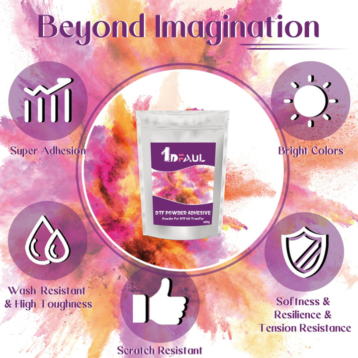 DTF Powder Digital Transfer Hot Melt Adhesive 500g, DTF Transfer Powder Transfer Printer Direct Print on All Fabric, DTF Powder for Sublimation on Cotton, Black & Dark Garments (White)