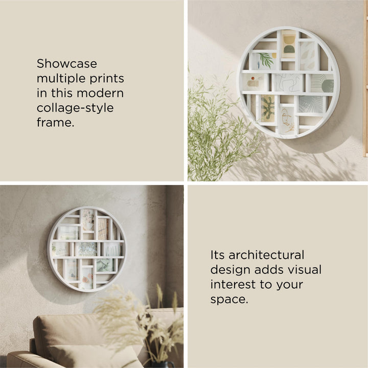 Luna Collage Picture Frame Holds Nine 4x6 Photos, Large 22-Inch Diameter, White