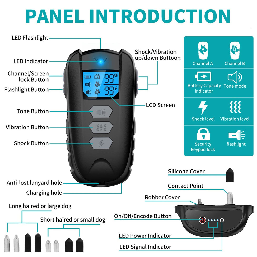 Dog Training Collar with Remote, Waterproof Dog Collar with Beep Vibration Shock, Adjustable 0 to 99 Shock Vibration Levels Dog Training Set for Small Medium Large Dogs