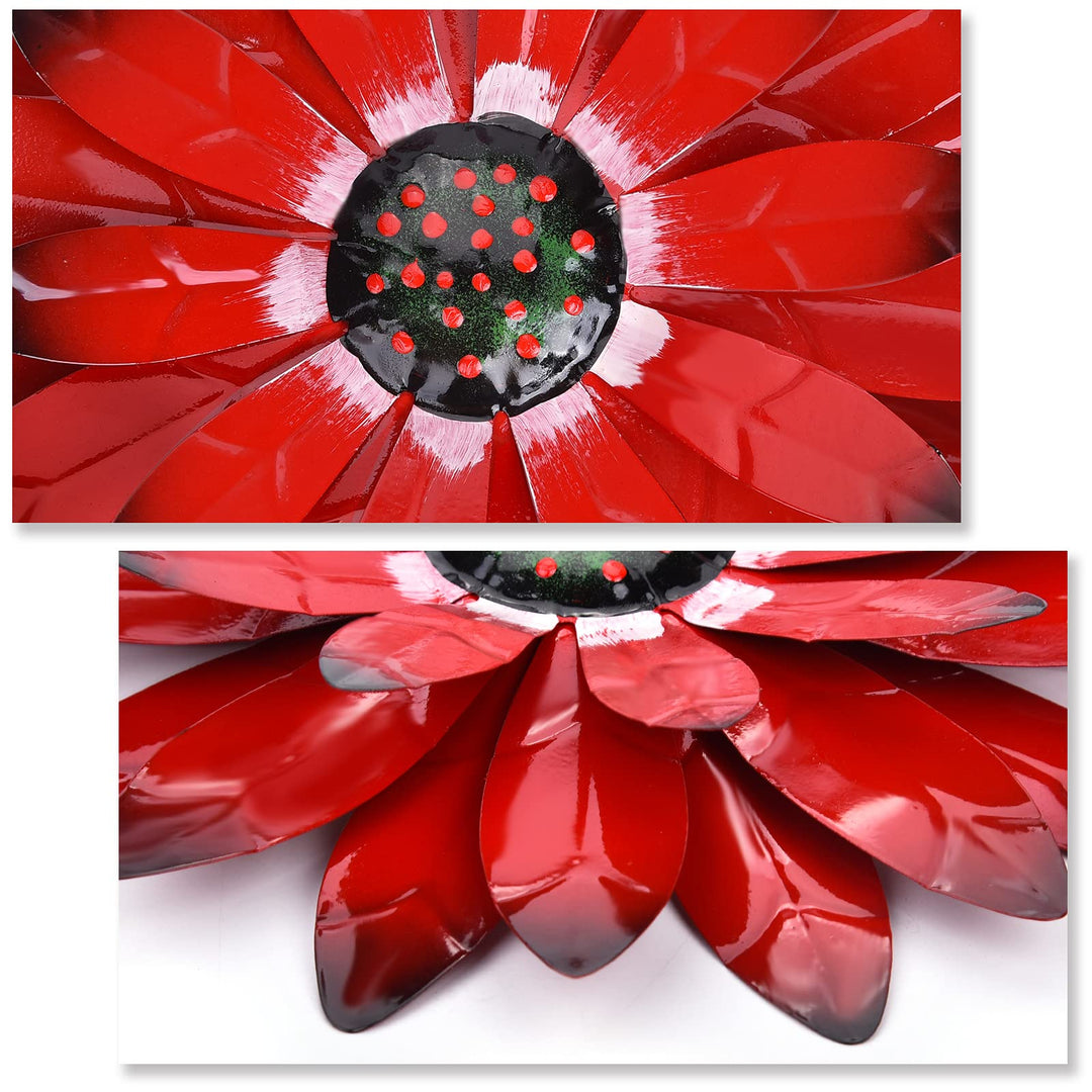 Red Daisy Metal Flowers Wall Decor Metal Wall Art Decorations Hanging for Indoor Outdoor Bathroom Patio Kitchen,12x12 inches