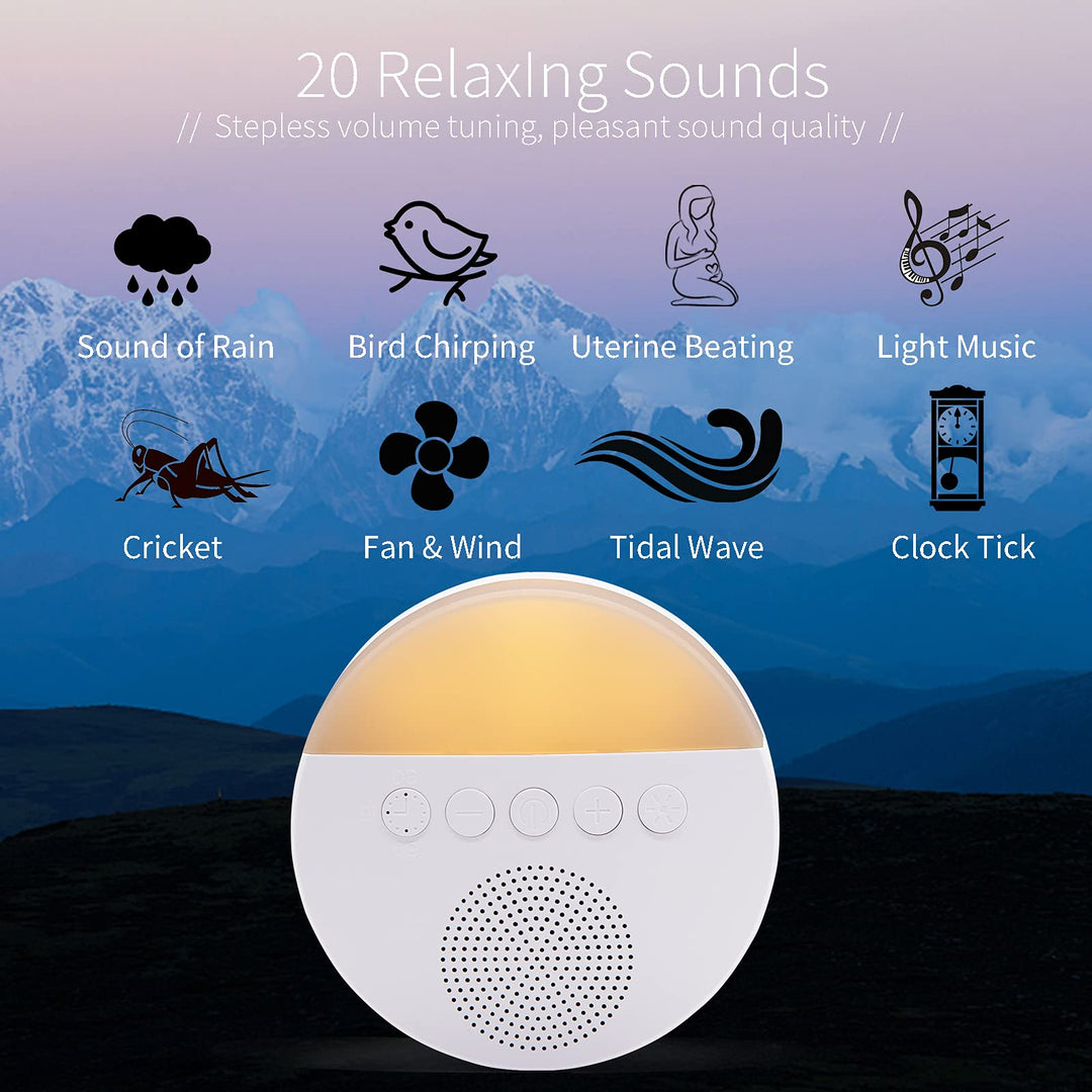 White Noise Machine with Adjustable Warm Night Light for Sleeping, 20 High Fidelity Sleep Machine Soundtracks, Timer and Memory Feature, Sound Machine for Baby, Adults, Home and Office
