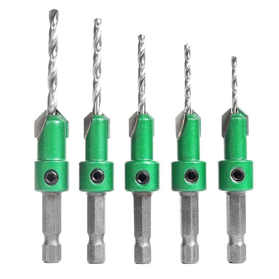 Pro Countersink Drill Bit Set #4, 6, 8, 10, 12, 5-Piece for Wood,High Speed Steel Woodworking Carpentry Reamer with 1 Free Hex Key Wrench