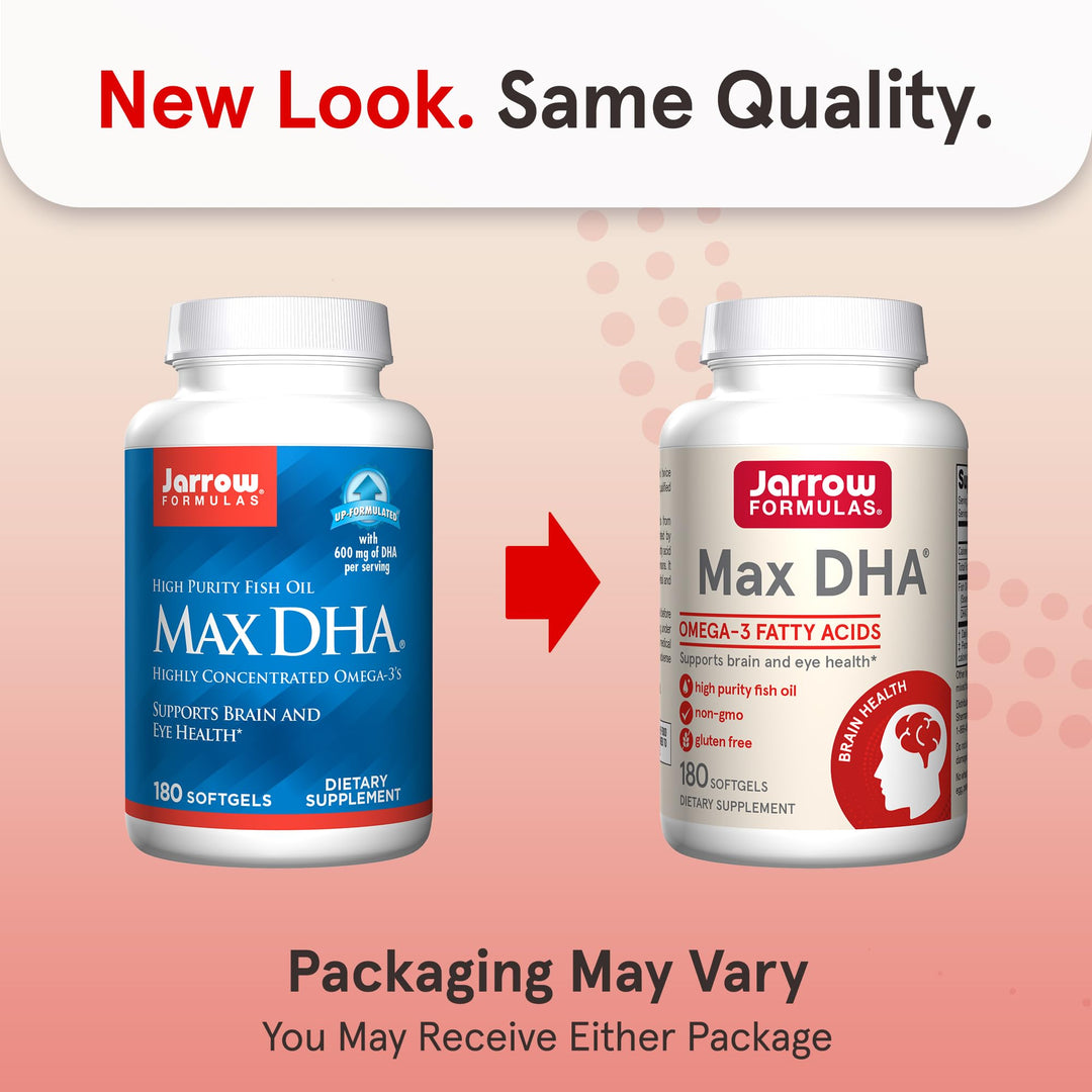 MaxDHA - 180 Softgels - High Purity Fish Oil - Supplement Supports Brain & Eye Health - Concentrated in Omega-3 Fatty Acids & Enriched in DHA - 90 Servings