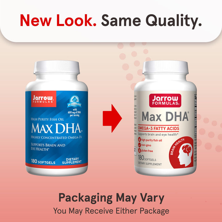 MaxDHA - 180 Softgels - High Purity Fish Oil - Supplement Supports Brain & Eye Health - Concentrated in Omega-3 Fatty Acids & Enriched in DHA - 90 Servings