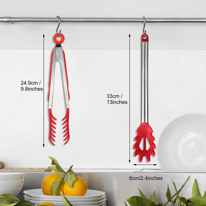 2 Pieces Pasta Fork Large Spaghetti Spoons Set, 13 Inch Stainless Steel Spoon Server Noodle Spoon and 9.8 Inch Food Serving Tong for Christmas Kitchen Cooking Baking Tools