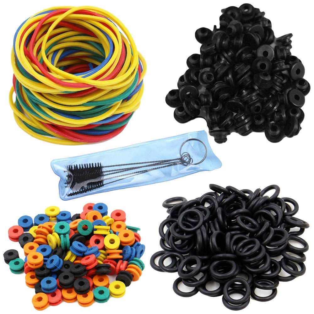 Tattoo Machine Parts - 100pcs Tattoo Rubber Bands, 100pcs Tattoo O-rings, 100pcs Tattoo Grommets, 100pcs Tattoo Nipples & 1 set Tattoo Cleaning Brush Set for Tattoo Machines, Tattoo Supplies