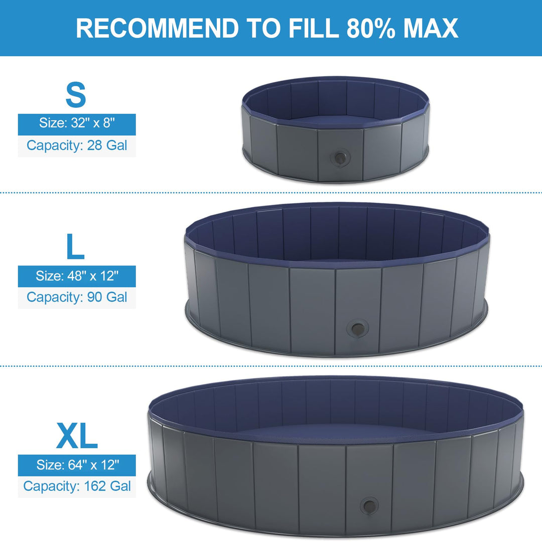 Foldable Dog Swimming Pool, Collapsible Hard Plastic, Portable Bath Tub for Pets Dogs and Cats, Pet Wading Pool for Indoor and Outdoor, 64 x 12 Inches