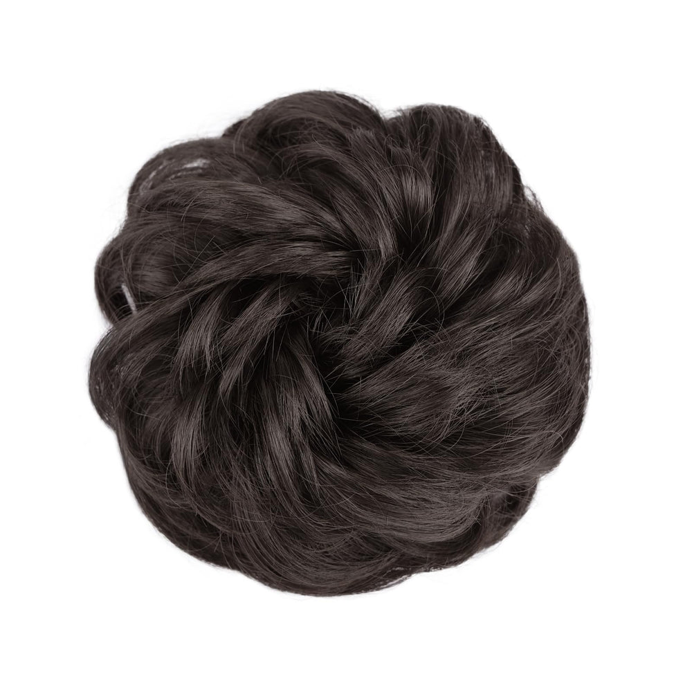 1PCS Messy Hair Bun Hair Scrunchies Extension Curly Wavy Messy Synthetic Chignon for Women (4#(Darkest Brown Tend to Black))