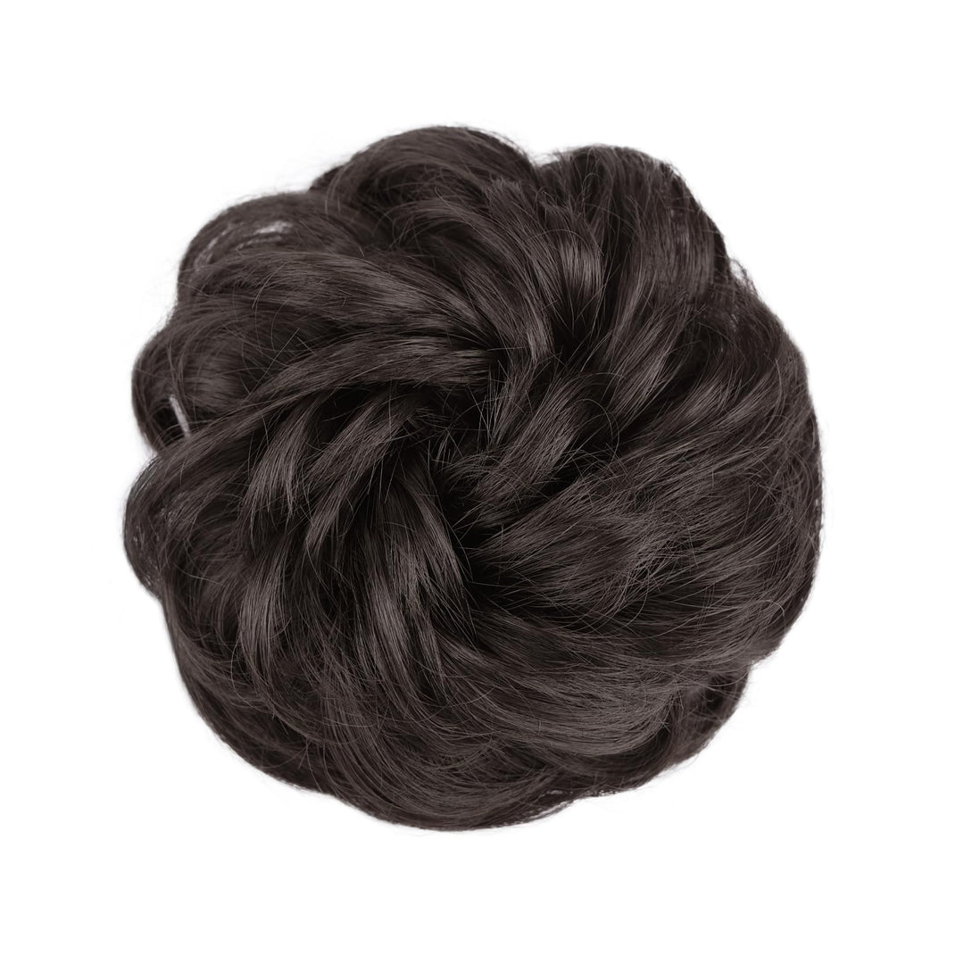 1PCS Messy Hair Bun Hair Scrunchies Extension Curly Wavy Messy Synthetic Chignon for Women (4#(Darkest Brown Tend to Black))