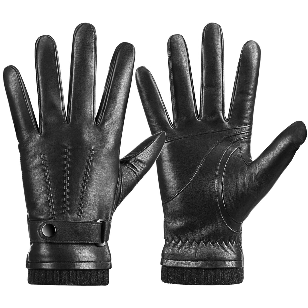 Winter Sheepskin Leather Gloves for Men, Warm Touchscreen Texting Gloves with Soft Cashmere Lining, Fashion Driving Gloves for Outdoor Sports(Black-L)