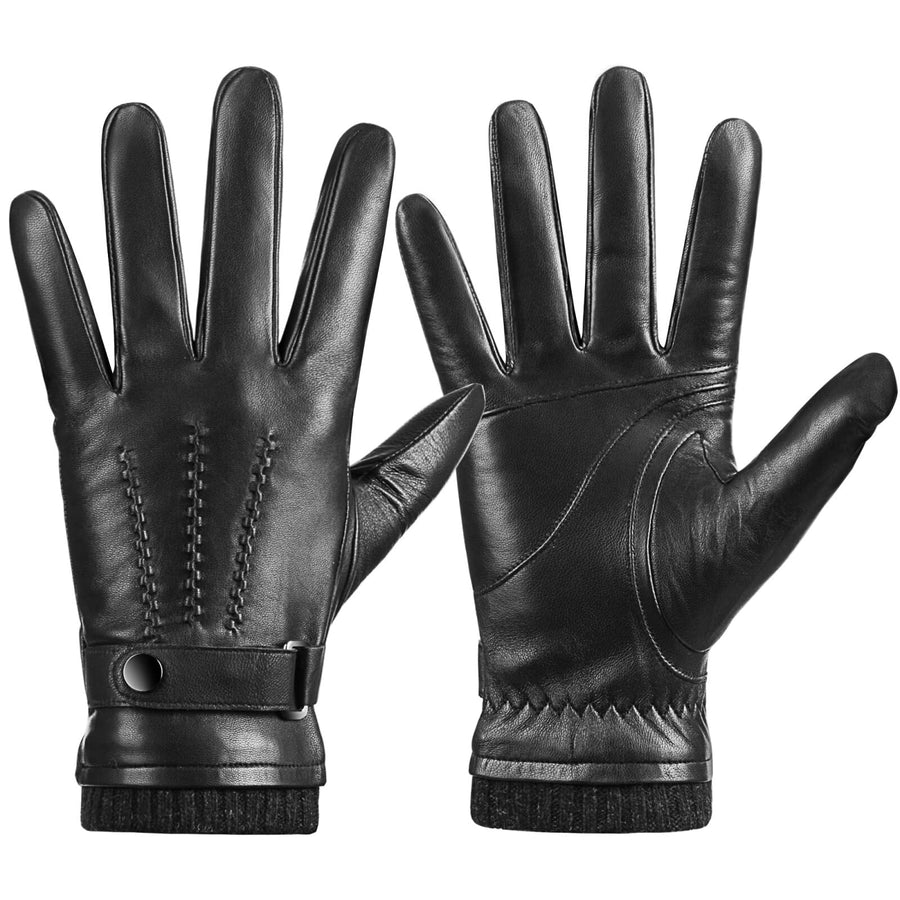 Winter Sheepskin Leather Gloves for Men, Warm Touchscreen Texting Gloves with Soft Cashmere Lining, Fashion Driving Gloves for Outdoor Sports(Black-L)