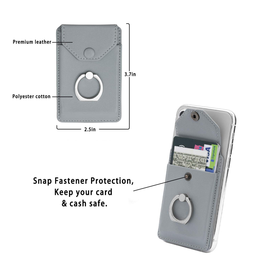 RFID Card Holder & Ring Stand for iPhone, Android, All Smartphones - Light Grey