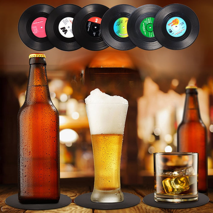 Record Coasters for Drinks, Funny, Absorbent, Novelty 6 Pieces Vinyl Disk Coasters, Effective Protection of The Desktop to Prevent Damage- 4.1 Inch Size