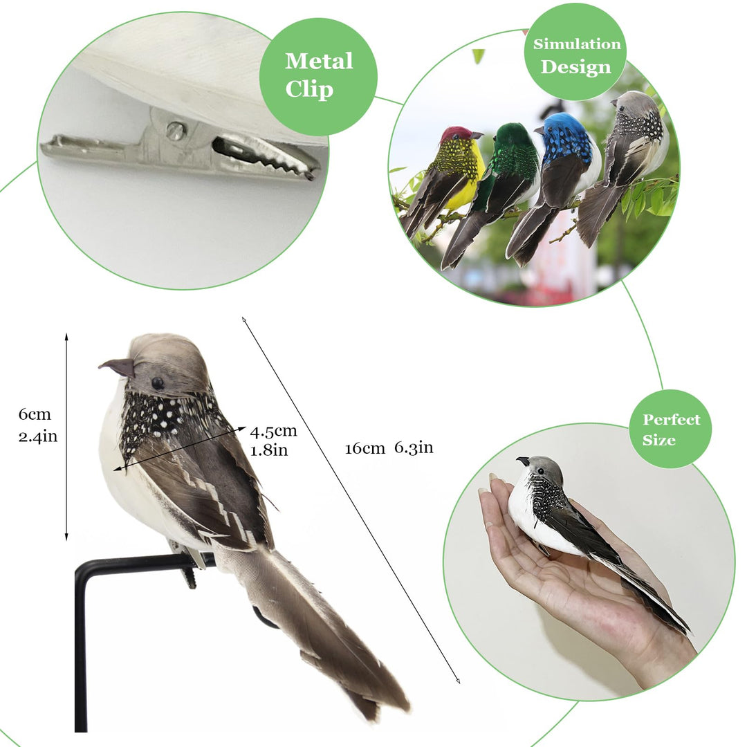 2pcs Grey Artificial Simulation Foam Bird Clip on Feathered Sparrow Bird Ornaments for Craft Christmas Decoration Home Garden Wedding Decoration Party Accessories 16cm/6inch
