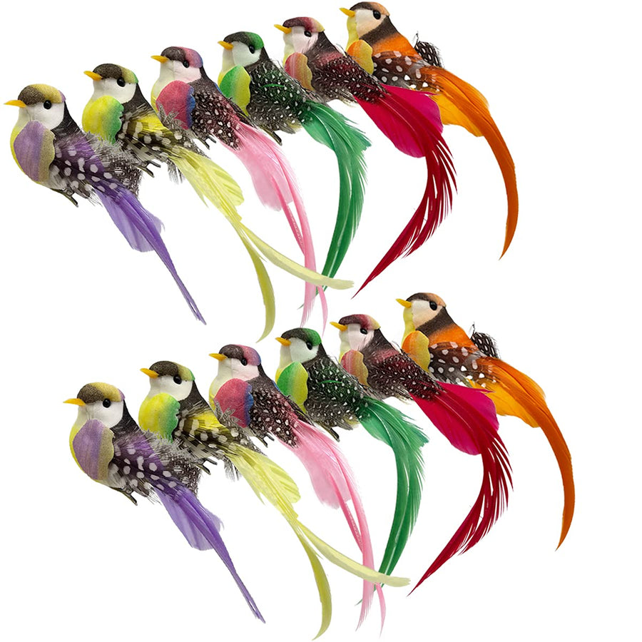 12pcs Artificial Simulation Foam Feather Birds 4.7 Realistic Sparrow Bird Clip on Ornaments for Christmas Tree Decoration Wreath Crafts Home Party Accessories