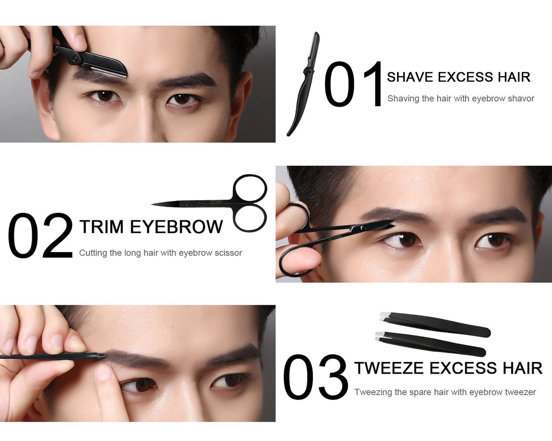 Eyebrow Grooming Suit Kits - 13 PCS Stainless Steel Eyebrow Scissors Utility Tools, Professional Eye Brow Groom Set with Mirror, Eyebrow Tweezers, Shaping Razor, Pen, Brush, DIY Shape Card (BLACK)