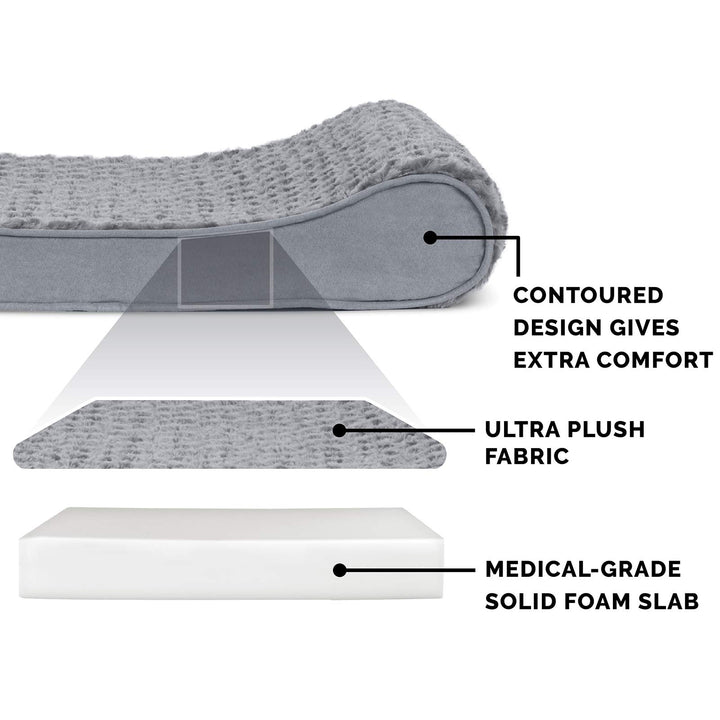 Orthopedic Dog Bed for Large Dogs w/ Removable Washable Cover, For Dogs Up to 75 lbs - Ultra Plush Faux Fur & Suede Luxe Lounger Contour Mattress - Gray, Jumbo/XL