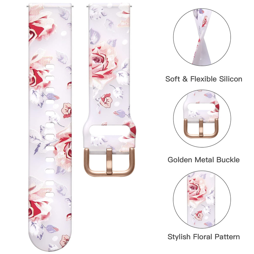 Compatible with Samsung Galaxy Watch 7 6 5 4 Band/Samsung Watch 7 6 5 4 Bands/Galaxy Watch 7 6 5 4 Band 40mm 44mm, 20mm Silicone Bands for Galaxy Watch 5/Active 2 Bands Women Men Pink Flower