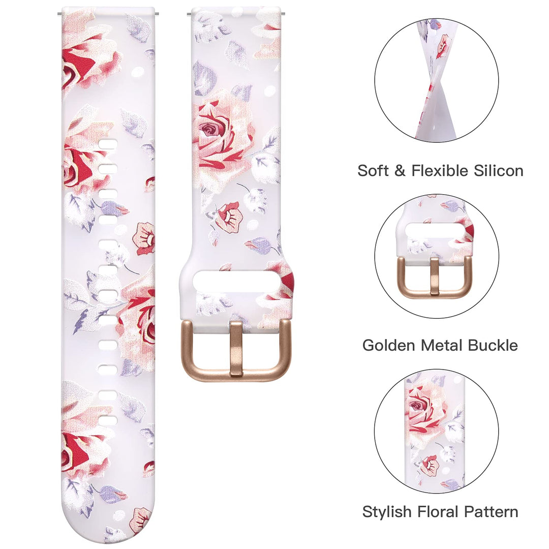Compatible with Samsung Galaxy Watch 7 6 5 4 Band/Samsung Watch 7 6 5 4 Bands/Galaxy Watch 7 6 5 4 Band 40mm 44mm, 20mm Silicone Bands for Galaxy Watch 5/Active 2 Bands Women Men Pink Flower