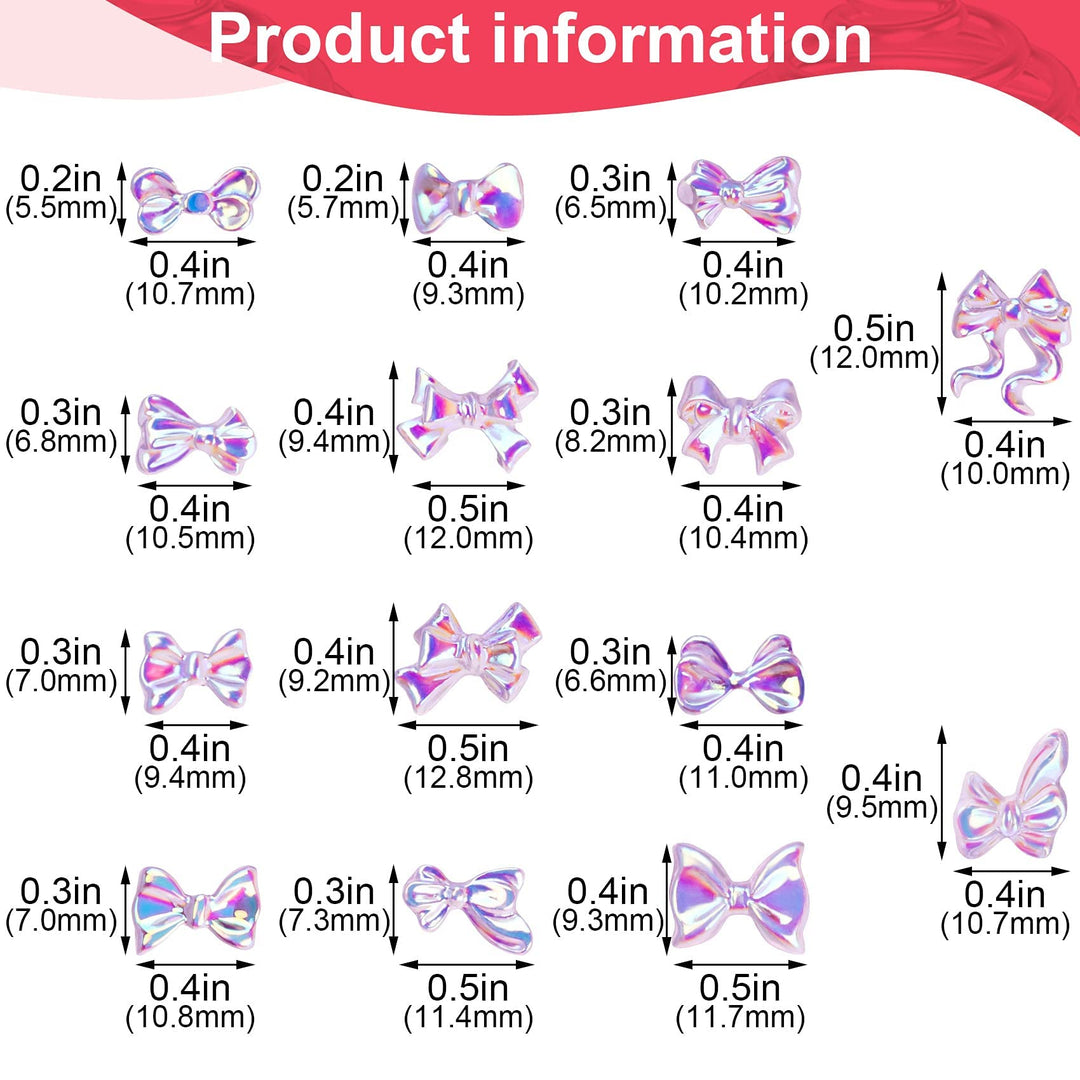 210pcs Bow Nail Decoration, 3D Nail Charm Decals Resin Crystal Stickers Accessories for Nail Art Design, DIY Jewels Supplies, Scrapbooking Craft (14 Styles, 15pcs/Design)