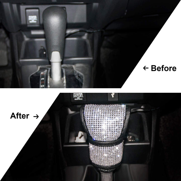 Bling Auto Gear Shift Knob Cover for Women/Lady/Girl - PU Leather Shift Gear Cover with Bling Rhinestones - Car Interior Accessories Universal Fit for SUV Truck (1 Pack Gear Shift Cover)