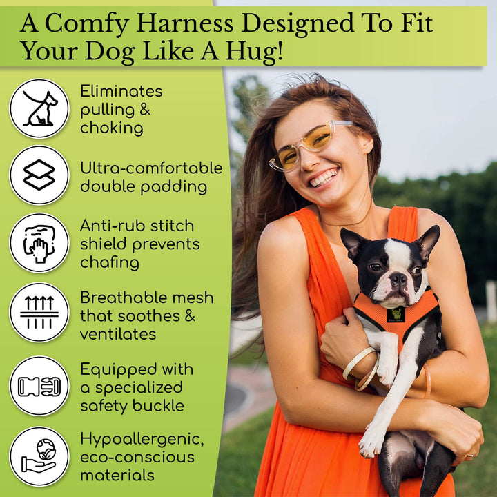 Dog Harness - Max Comfort Luxurious Soft Mesh - Over The Head No Pull & No Choke Halter Harness Vest - Eco-Friendly Body Harness for Puppy, Toy Breeds, Small & Medium Dogs (Medium, Pink)