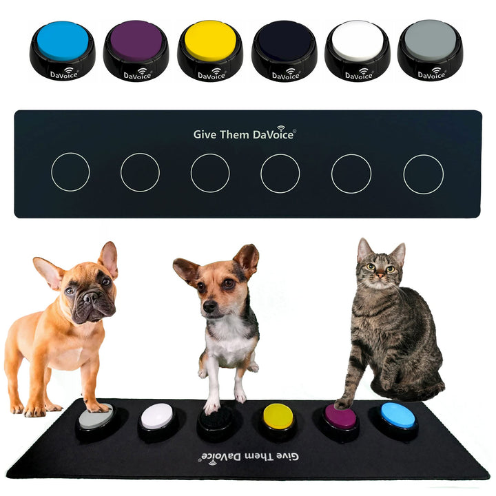 Cat & Dog Buttons for Communication, Recordable Buttons for Cats & Dogs Communication, Cat & Dog Talking Pet Button Starter Gift Set, 6 Dog Training Buttons with Mat, Dots & Training Videos