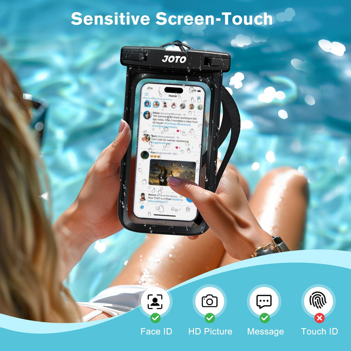 Universal Waterproof Pouch Case for iPhone 16 15 14 13 Plus Pro Max, IPX8 Cellphone Dry Bag 12 11 Pro Max XR X 8 7 6S Plus SE, Galaxy S23 S22 S21 S20+ S20 S10 Plus Note, Pixel up to 7 -Black