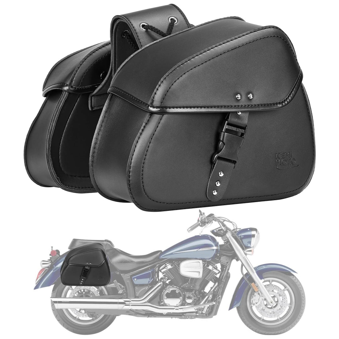 Motorcycle Saddlebags with Buckles, 16L Waterproof Throw Over Saddlebags, PU Leather Saddlebags for Sportster Softail Dyna V-star Shadow, Universal Motorcycle Accessories, Black