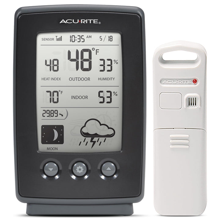 Digital Weather Forecaster with Indoor/Outdoor Temperature, Humidity, and Moon Phase (00829), Black