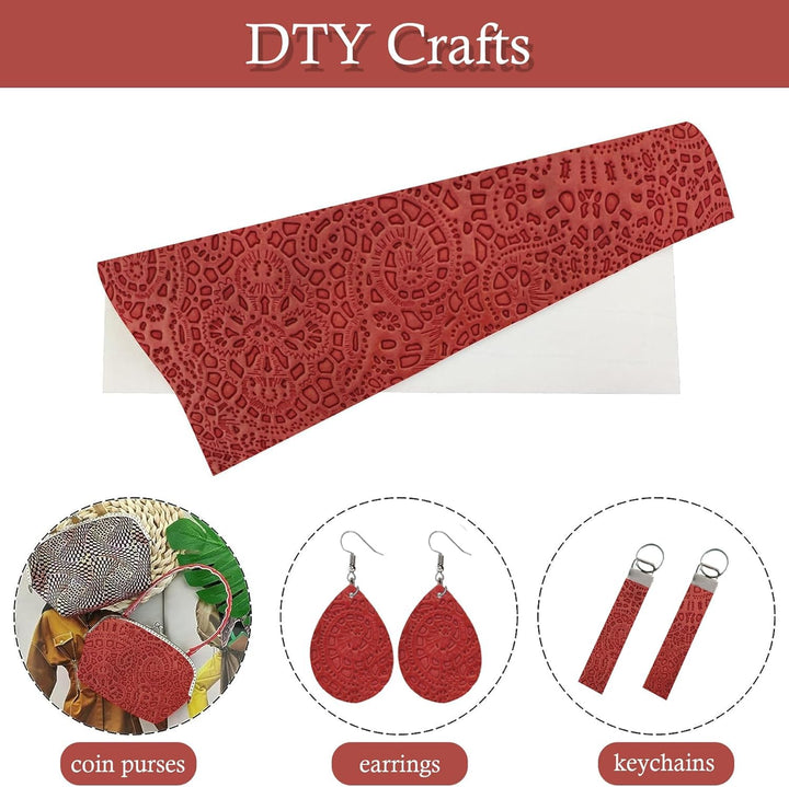 7 Pcs Embossed Faux Leather Sheets for Earrings Purses Making, 8.2 X 11.8 with Flower Leaf Embossed Textured Synthetic Fabric Sheets for DIY Bows Wallet Sewing Crafts (Red Mechanical)
