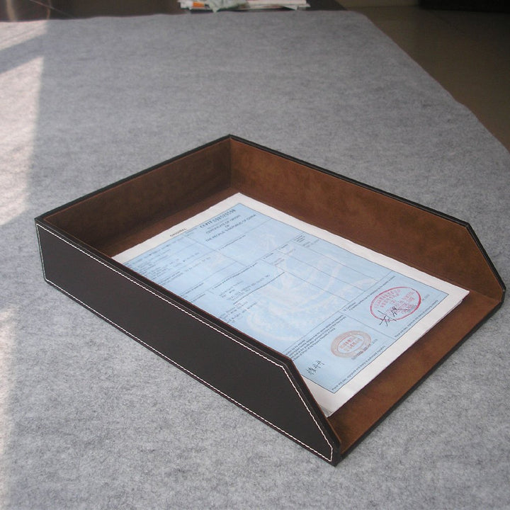 Letter Tray, PU Leather Paper Organizer Tray for Desk, Paper Organizer Storage Holder for Office Home or School A4 Size Brown