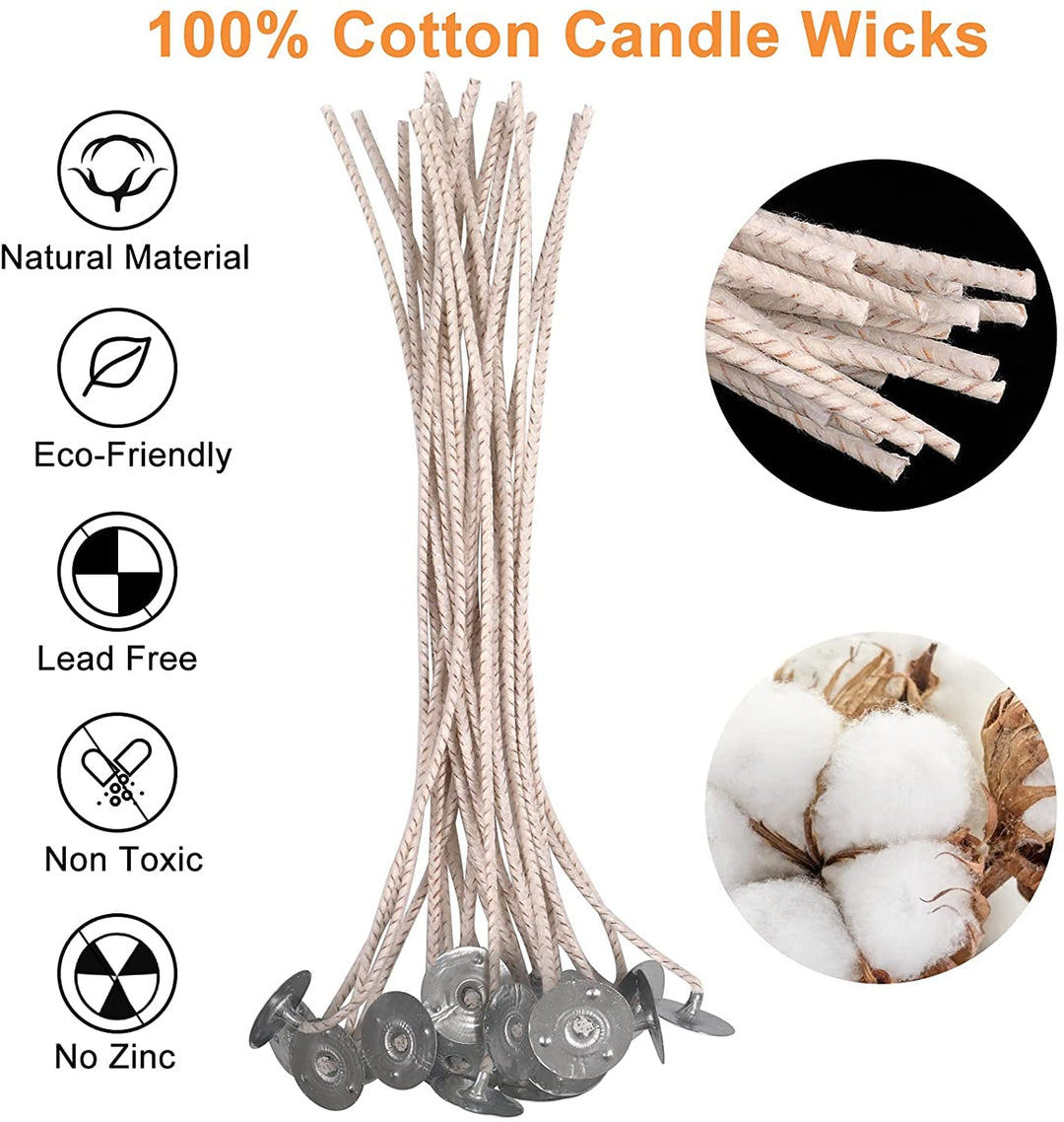 100pcs ECO12 Wicks for Soy Candles, 8 inch Pre-Waxed Candle Wick for Candle Making,Thick Candle Wick with Base