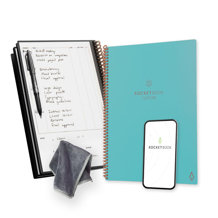 Fusion Reusable Undated Productivity Planner, Letter Size 8.5x11, Teal - Goals, Monthly and Weekly Calendar, Daily To-do List, Lined and Dotted Notes Pages